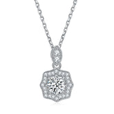 Round Zircon Flower Soleste Halo Pendant Silver Necklace for Women